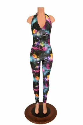 Ready to Ship UV Glow Galaxy Print Halter Catsuit XL