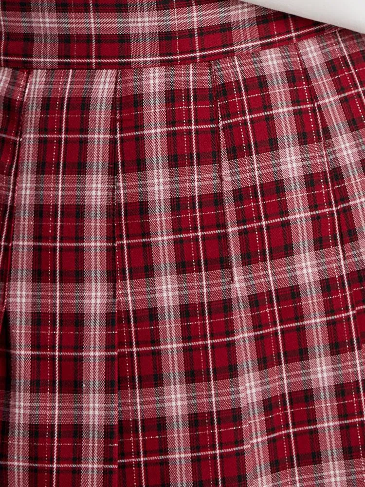 Red Plaid Pleated Skirt