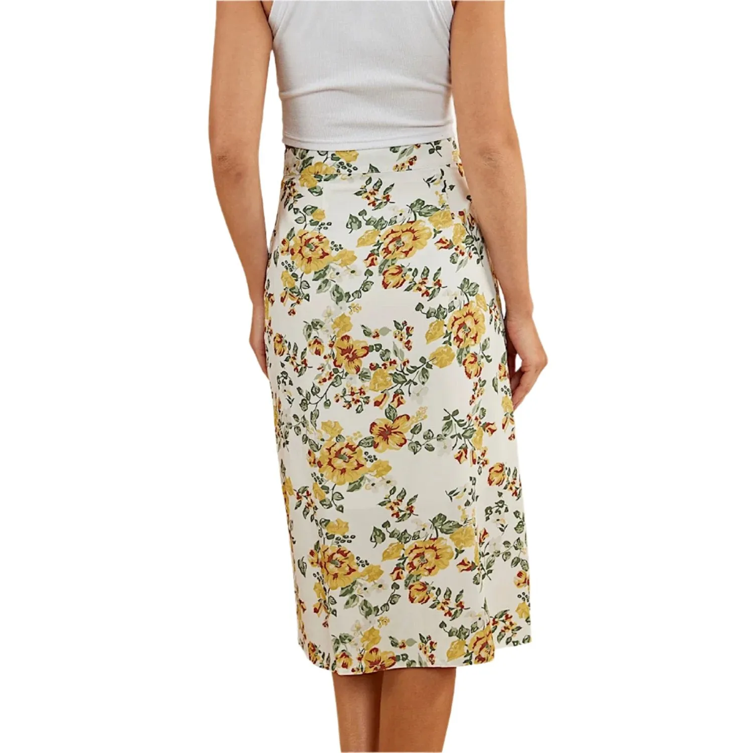 Ringers Western Women's Rosabel Midi Skirt - White Yellow Roses