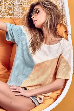 Round Neck Color Block Short Sleeve T-Shirt