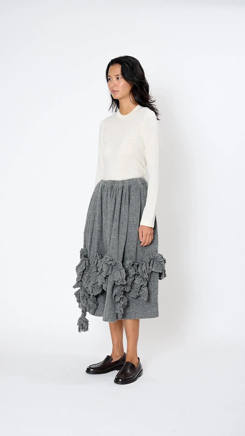 Ruffle Midi Skirt in Grey