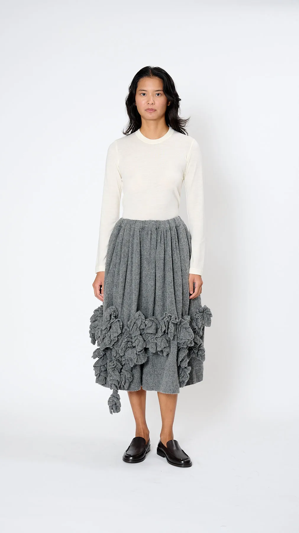 Ruffle Midi Skirt in Grey