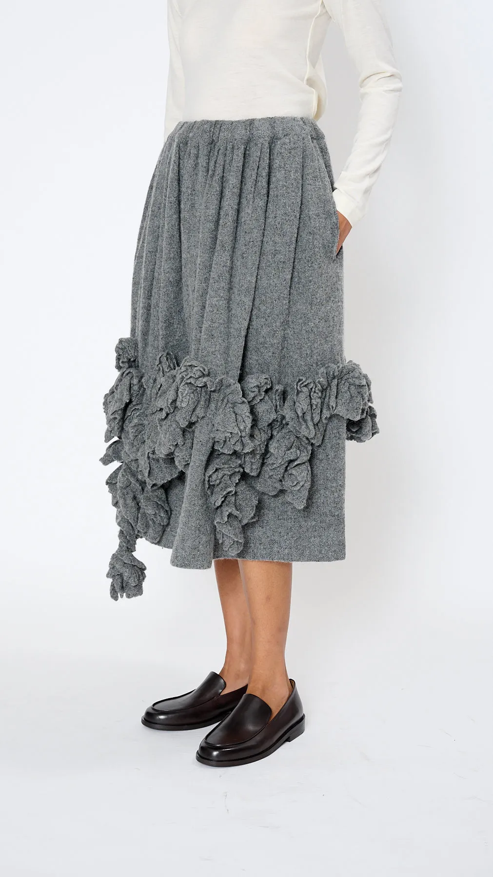 Ruffle Midi Skirt in Grey