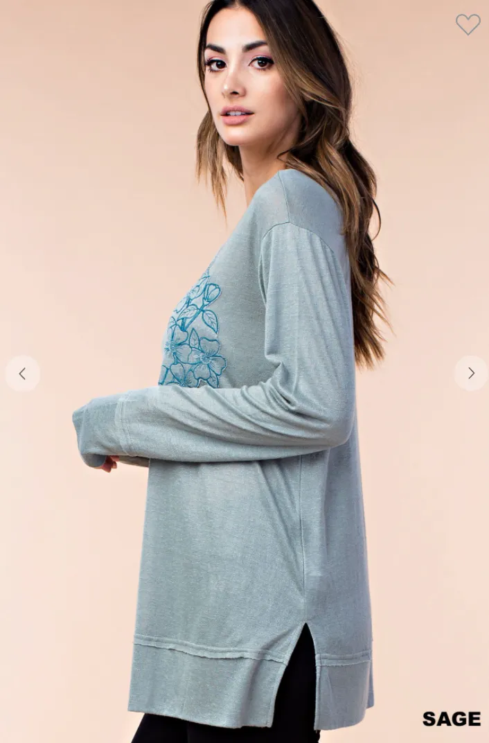 Sage Embroidered Knit Top