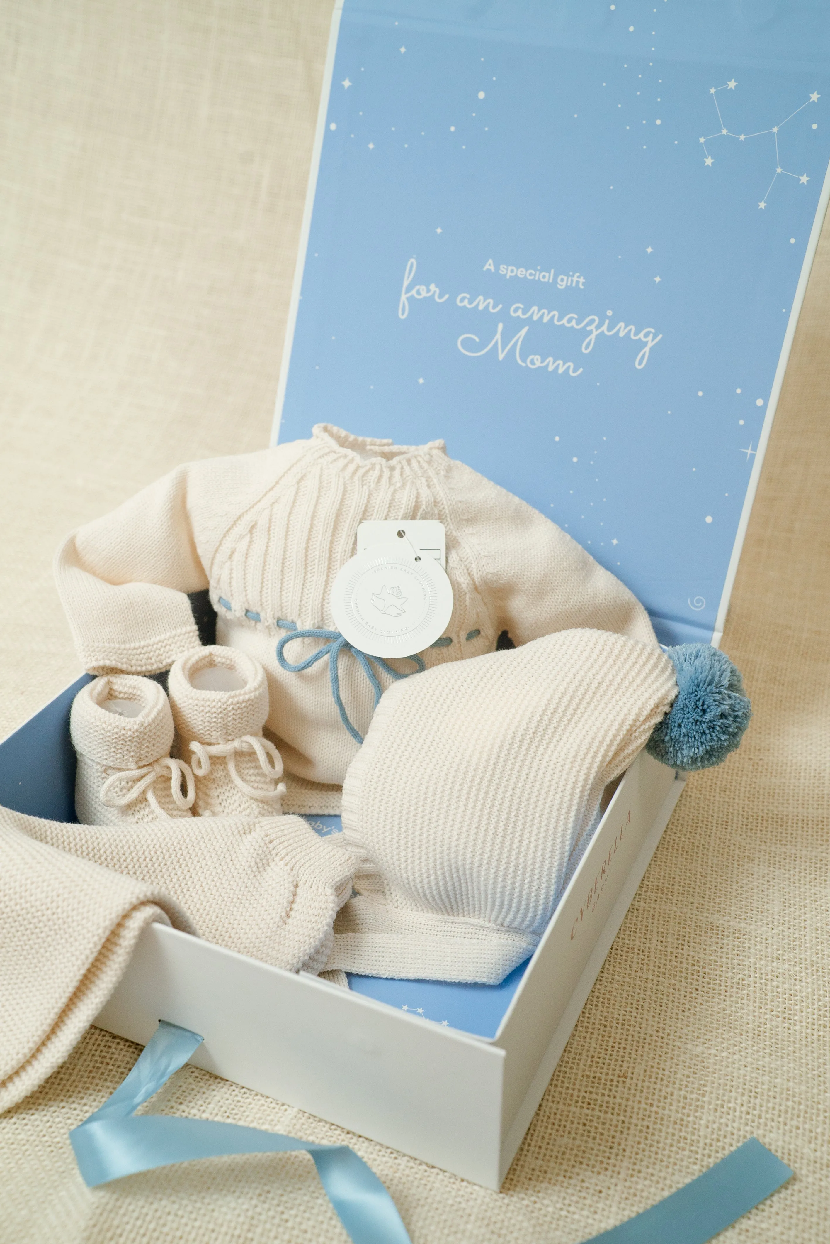 SET ANHELAR (9413) GIFT BOX Four Pieces Set for Baby Boy Natural color and Blue