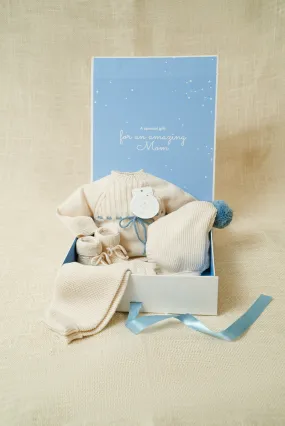 SET ANHELAR (9413) GIFT BOX Four Pieces Set for Baby Boy Natural color and Blue