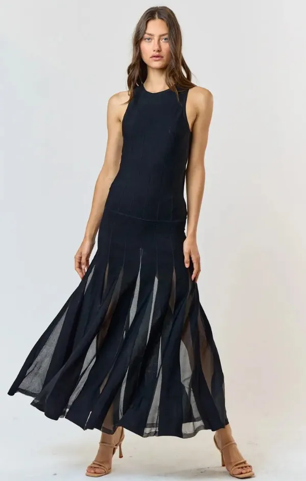 Sheer Stripe Pleated Maxi