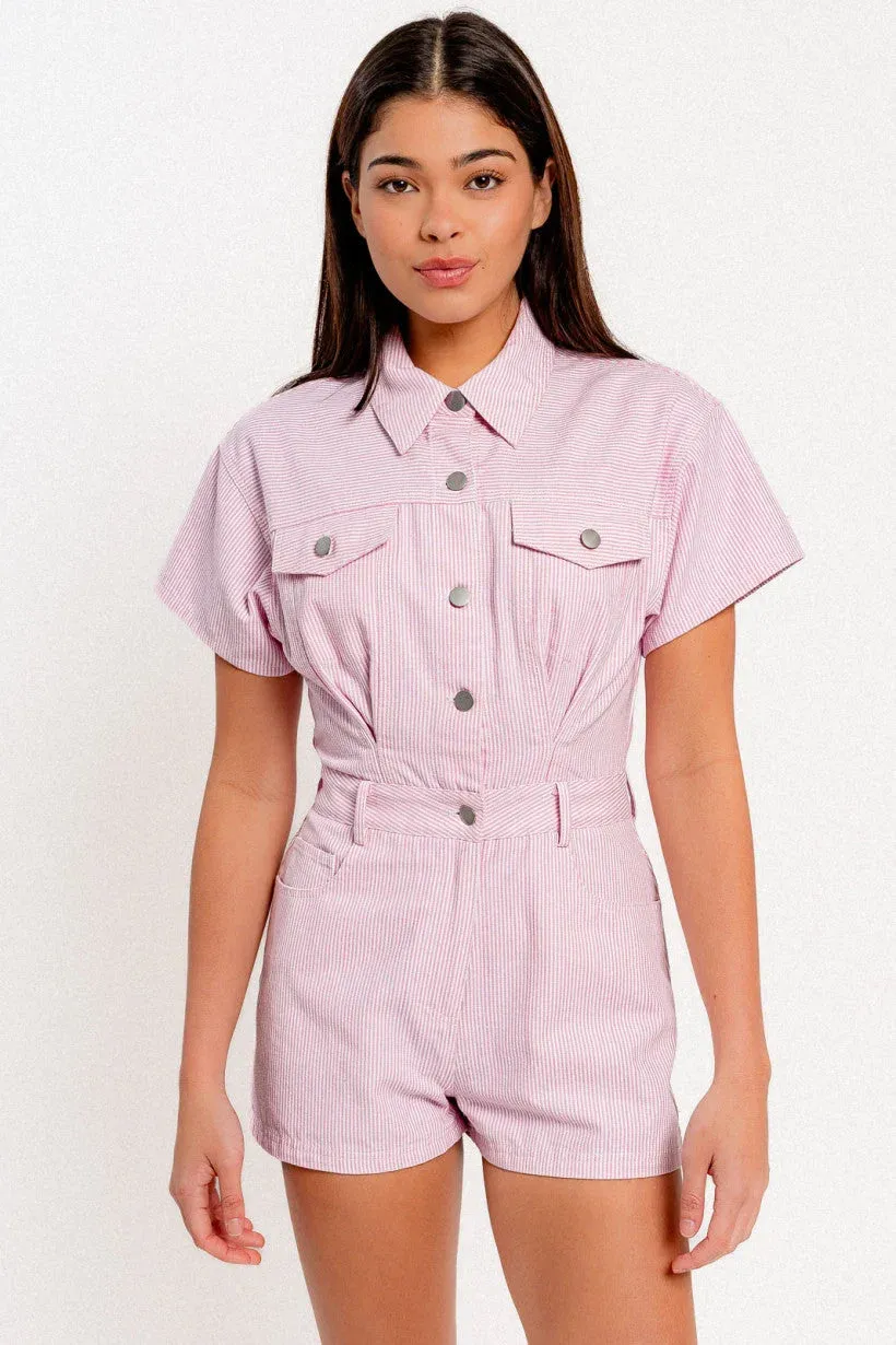 SHORT SLEEVE DENIM ROMPER