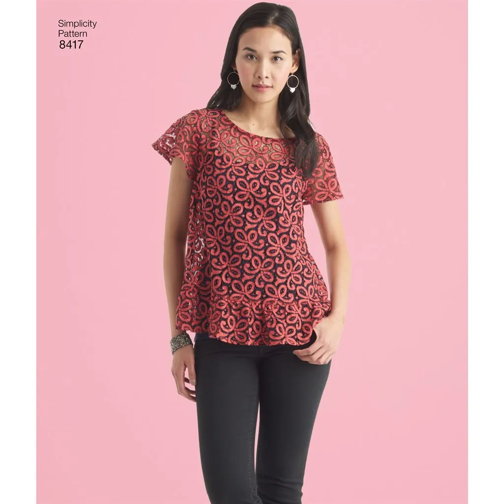 Simplicity Pattern 8417 Women's Pullover Tops with Sleeve and Fabric Variations