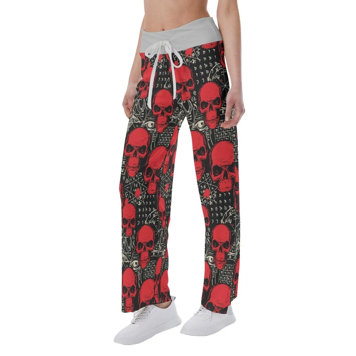 Skull Demon Pattern Pajama Pants Print Drawstring Palazzo Lounge