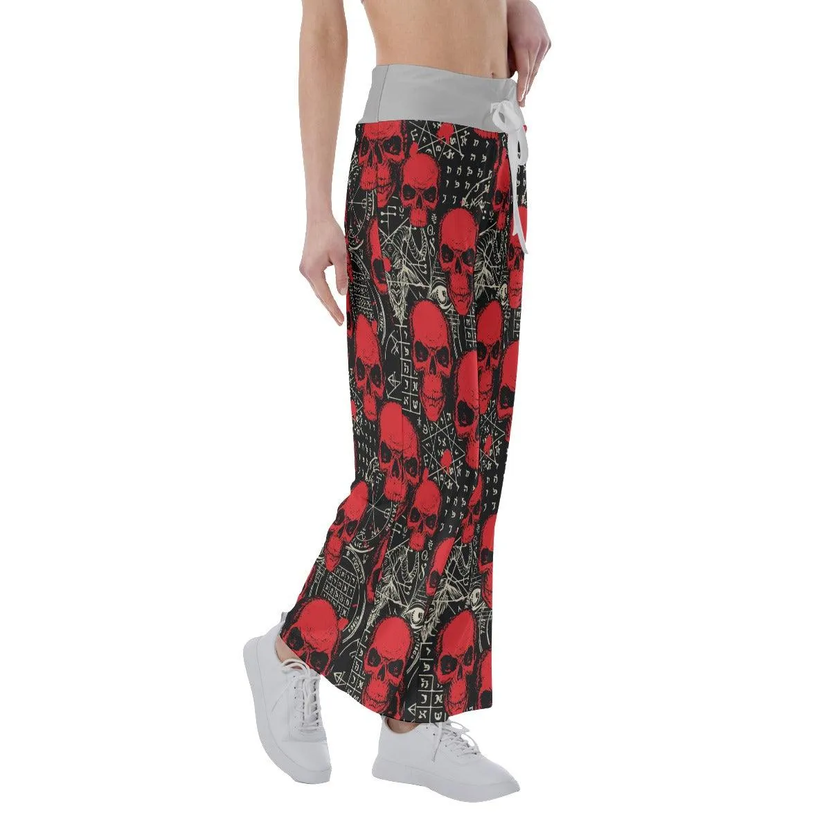 Skull Demon Pattern Pajama Pants Print Drawstring Palazzo Lounge