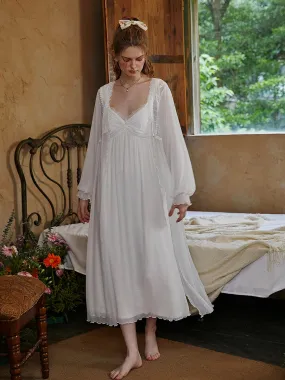 Slessic Romantic Mesh Lace Robe Slip Nightgown Set