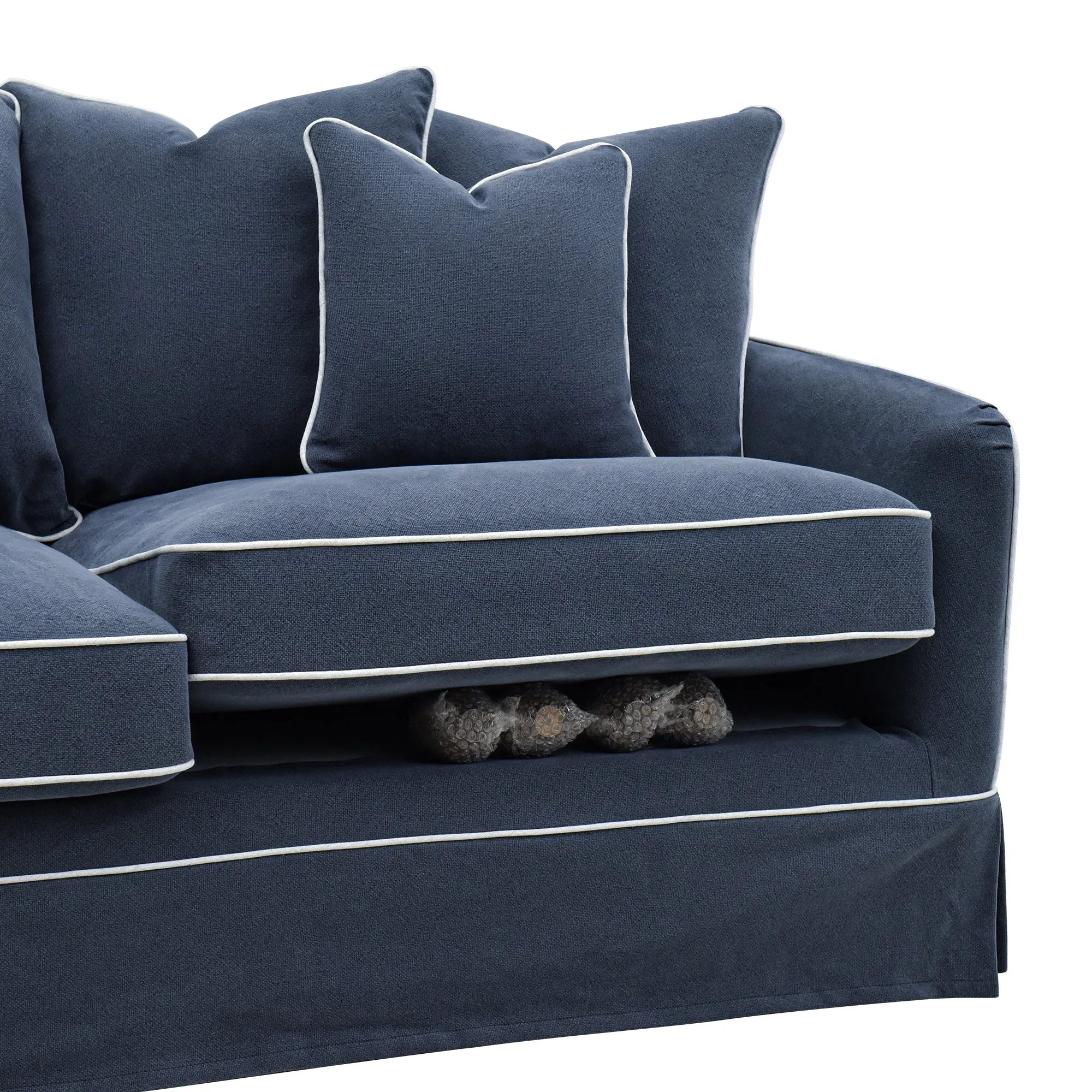 Slip Cover Only - Noosa Hamptons 2.5 Seat Sofa Navy W/White Piping