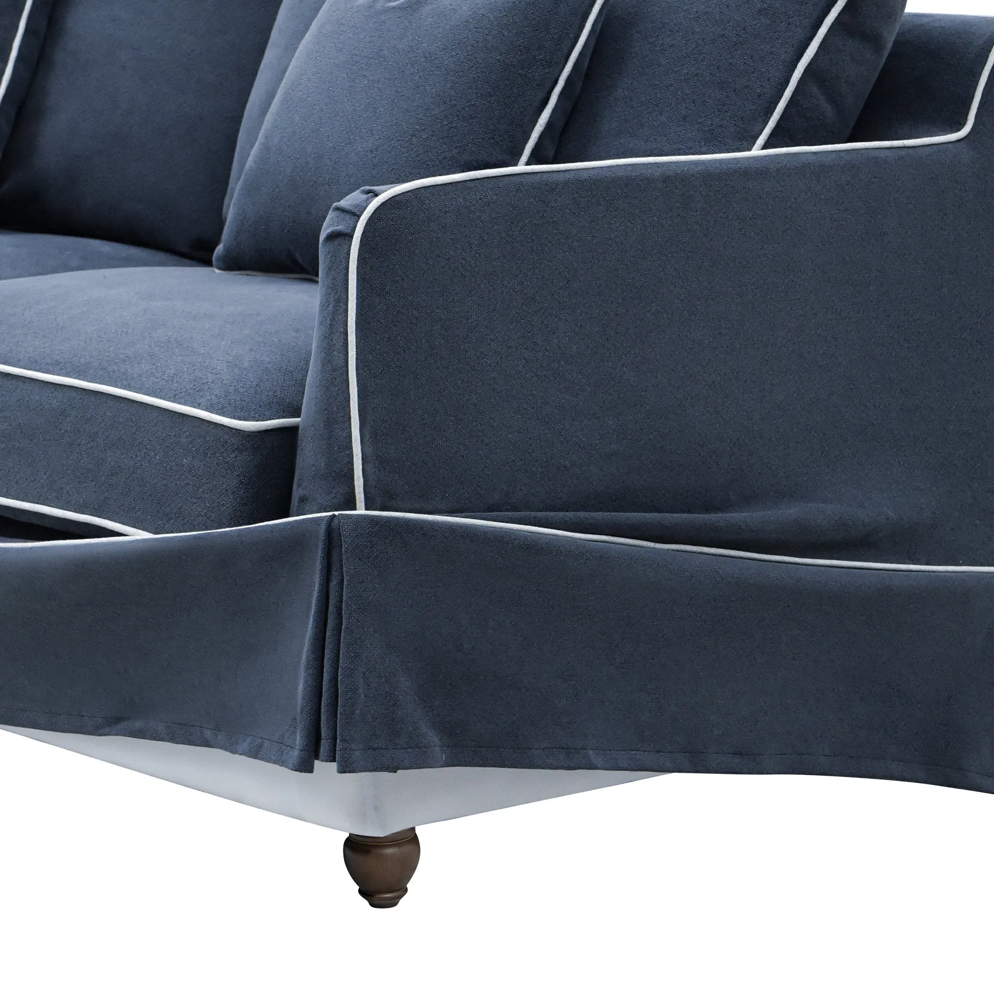 Slip Cover Only - Noosa Hamptons 2.5 Seat Sofa Navy W/White Piping