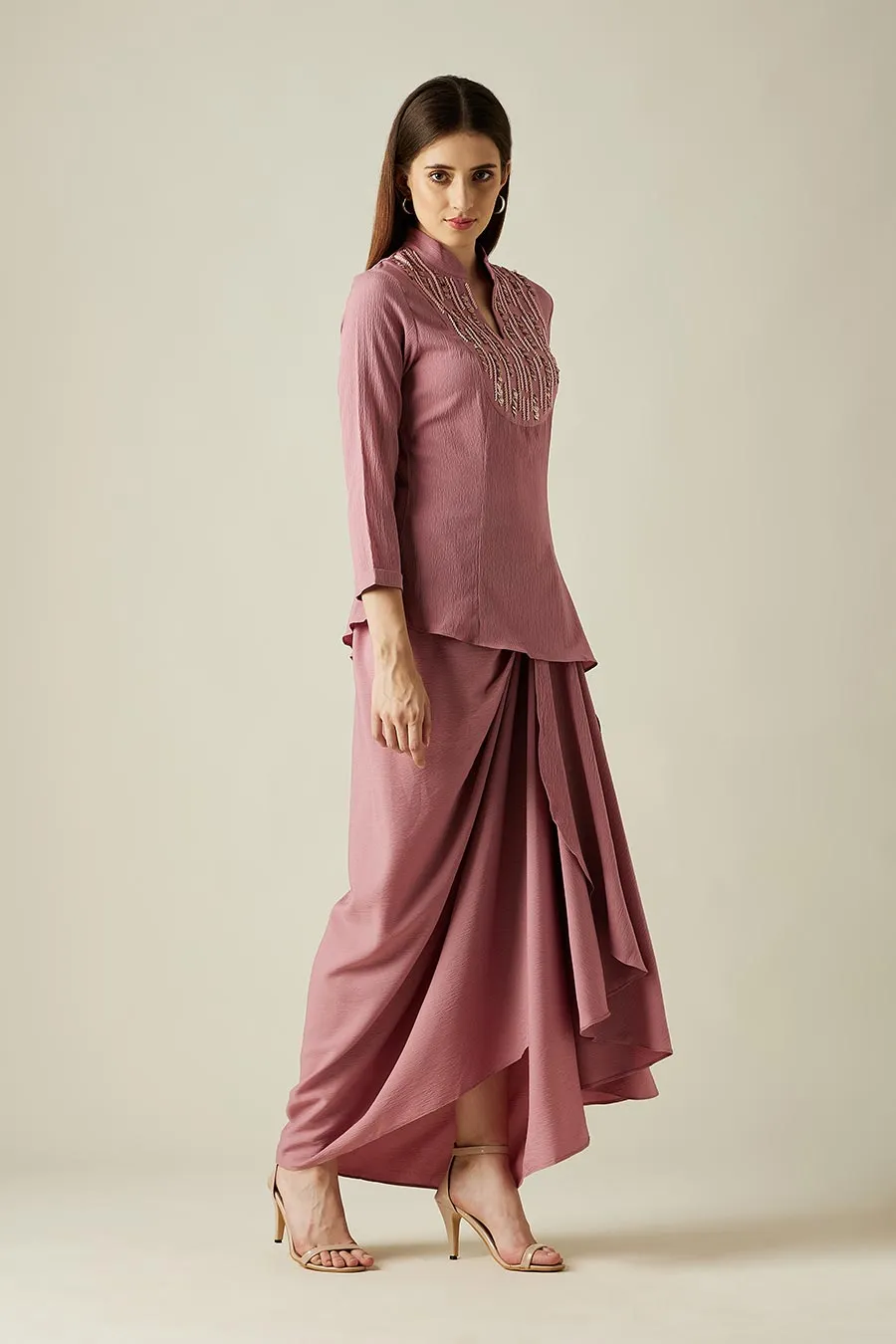 Sofie Pink Tunic & Drape Skirt Co-Ord Set