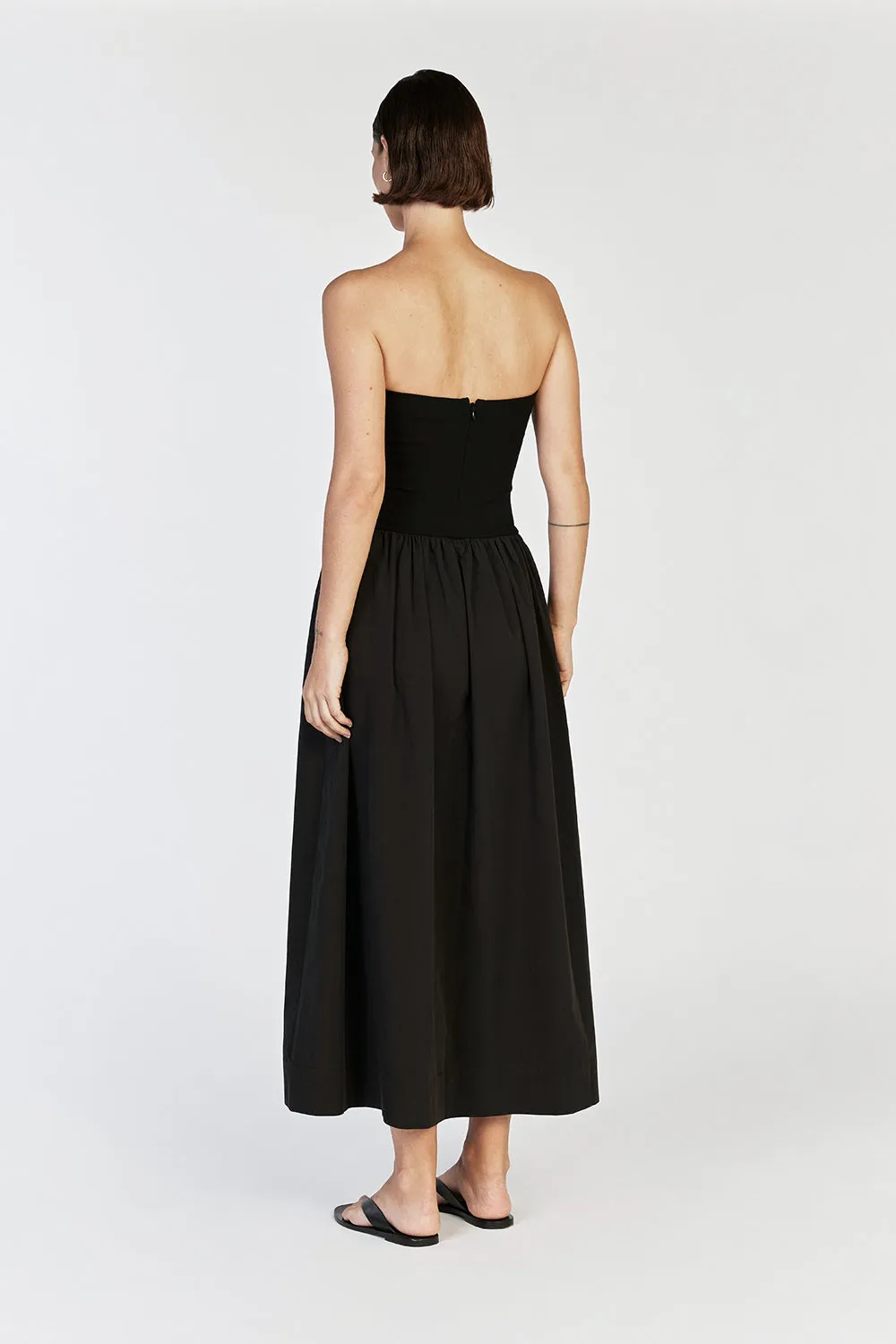 SOPHIE BLACK STRAPLESS MIDI DRESS