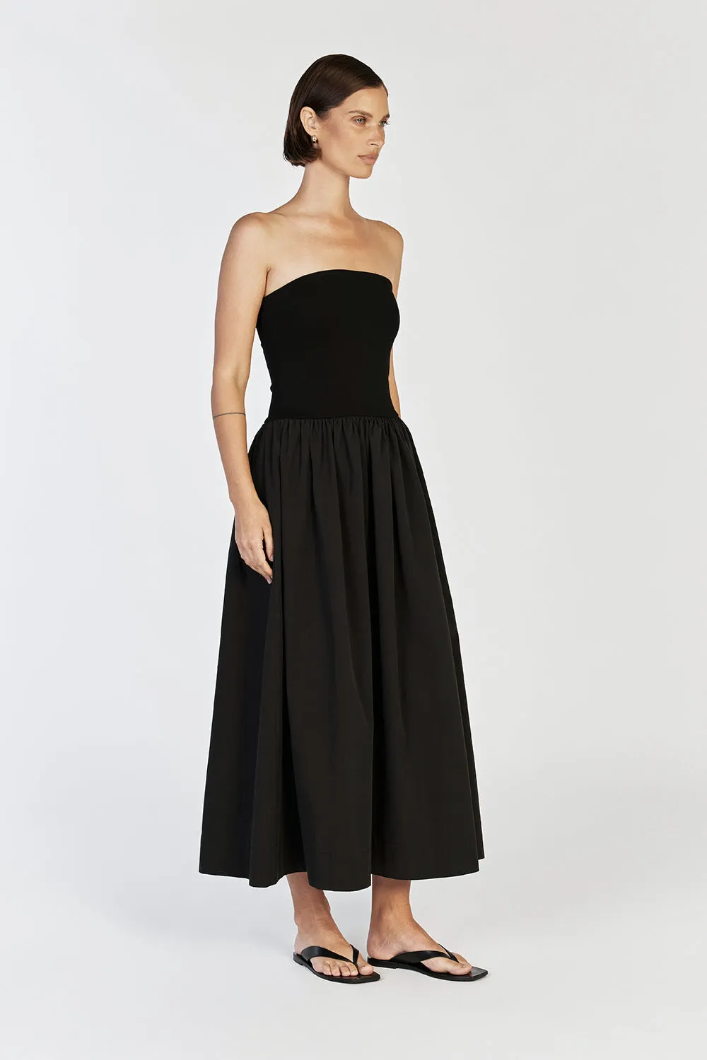 SOPHIE BLACK STRAPLESS MIDI DRESS