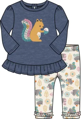 Squirrel Appliqué Tunic With Print Leggings - Select Size