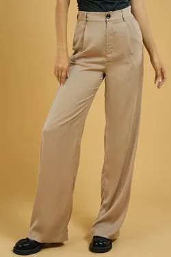 Stacy High Waist Pleated Pants- Taupe