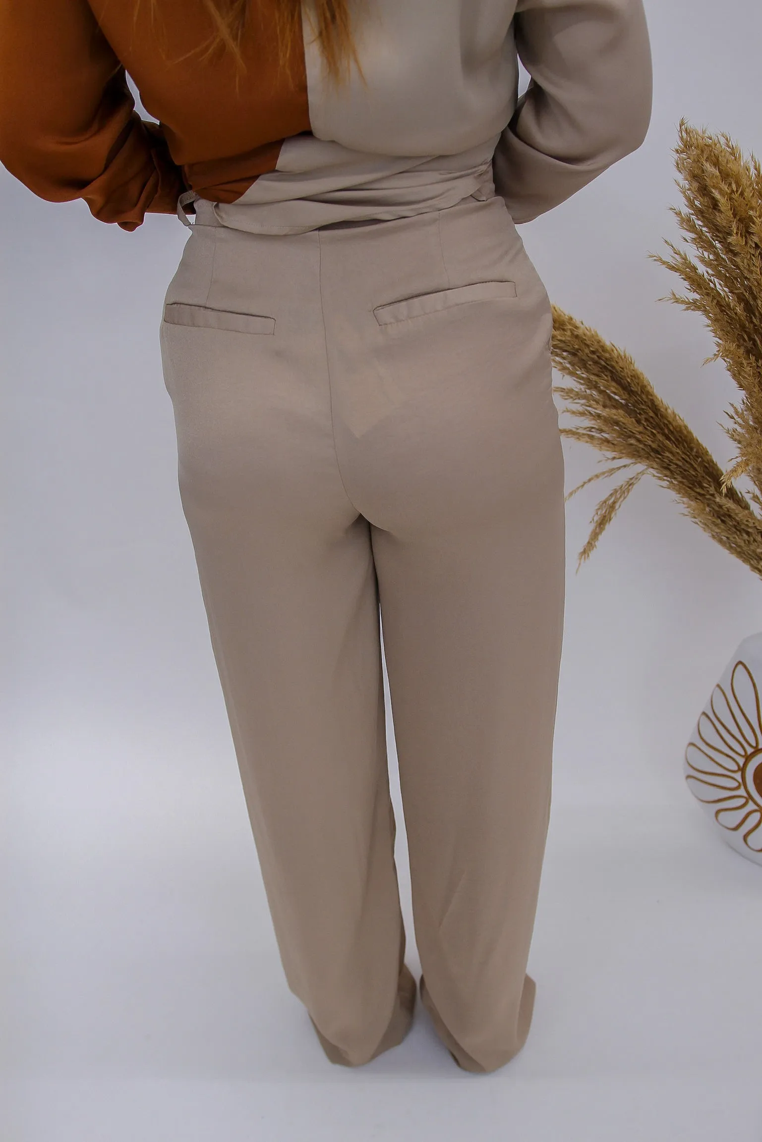 Stacy High Waist Pleated Pants- Taupe