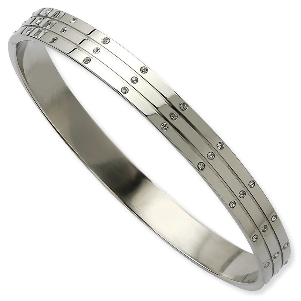 Stainless Steel Polished w/CZs Bangle