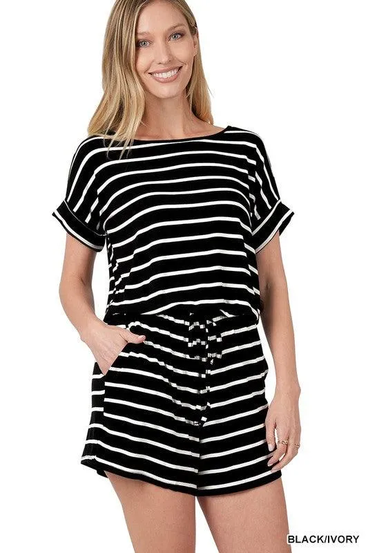 Stripe Romper With Pockets