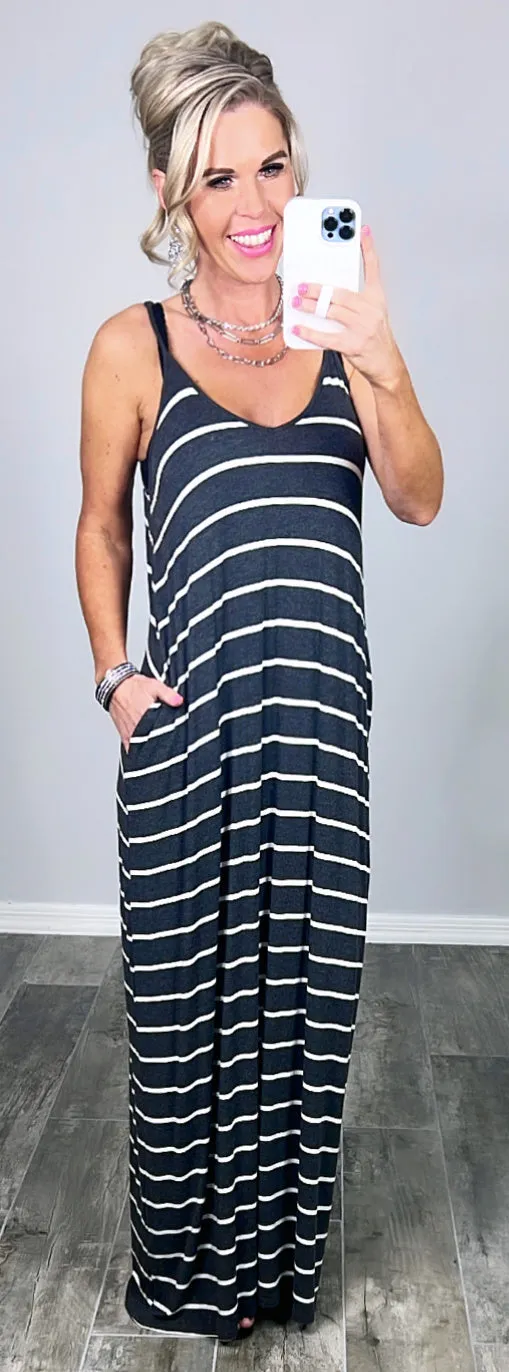 Striped With Pocket Maxi Dress