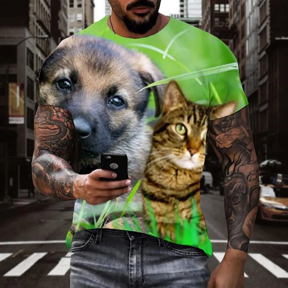 t shirt animaldocile pets Hip hop tshirt 3DCool cat and dog men art costume