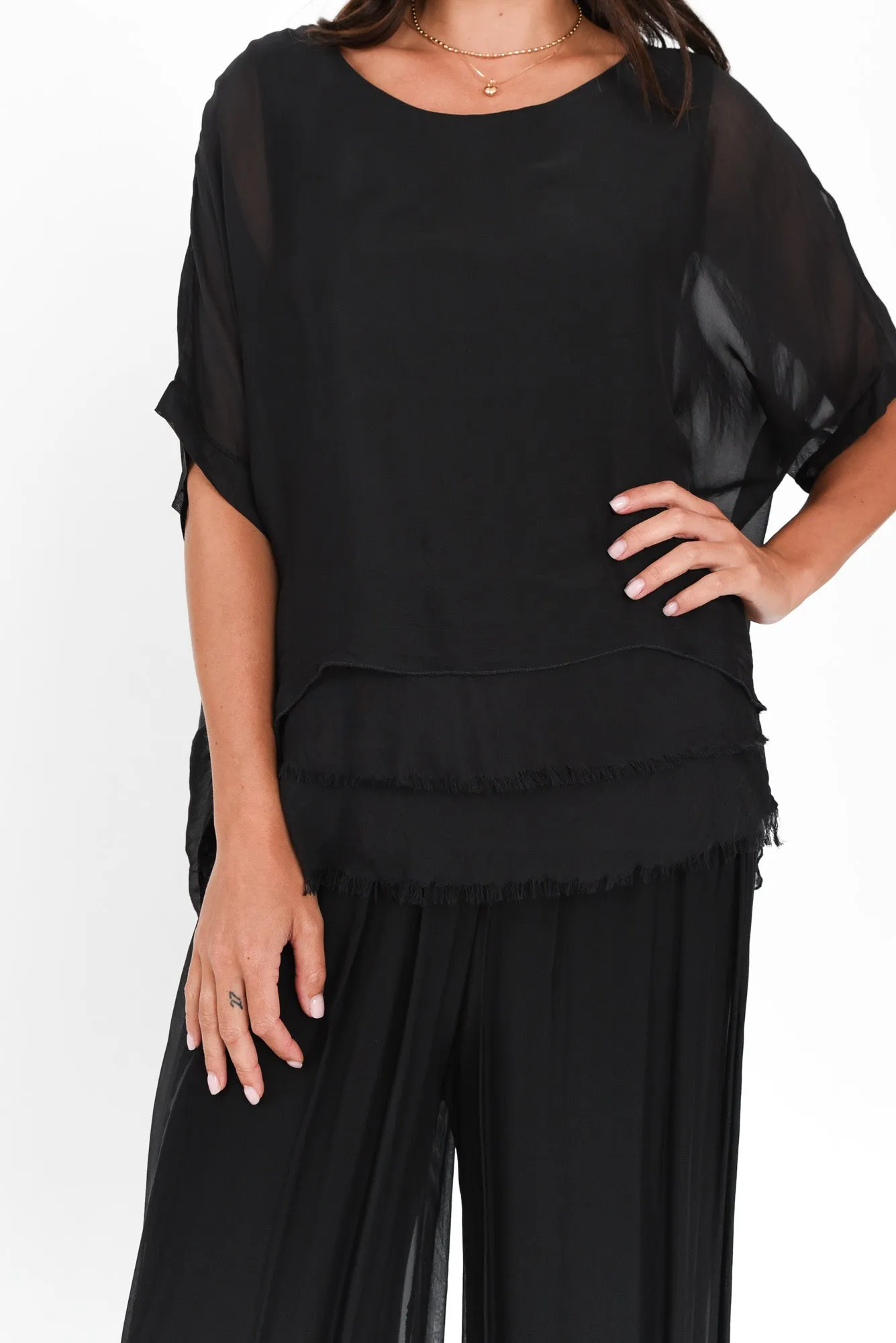 Talia Black Silk Layer Top