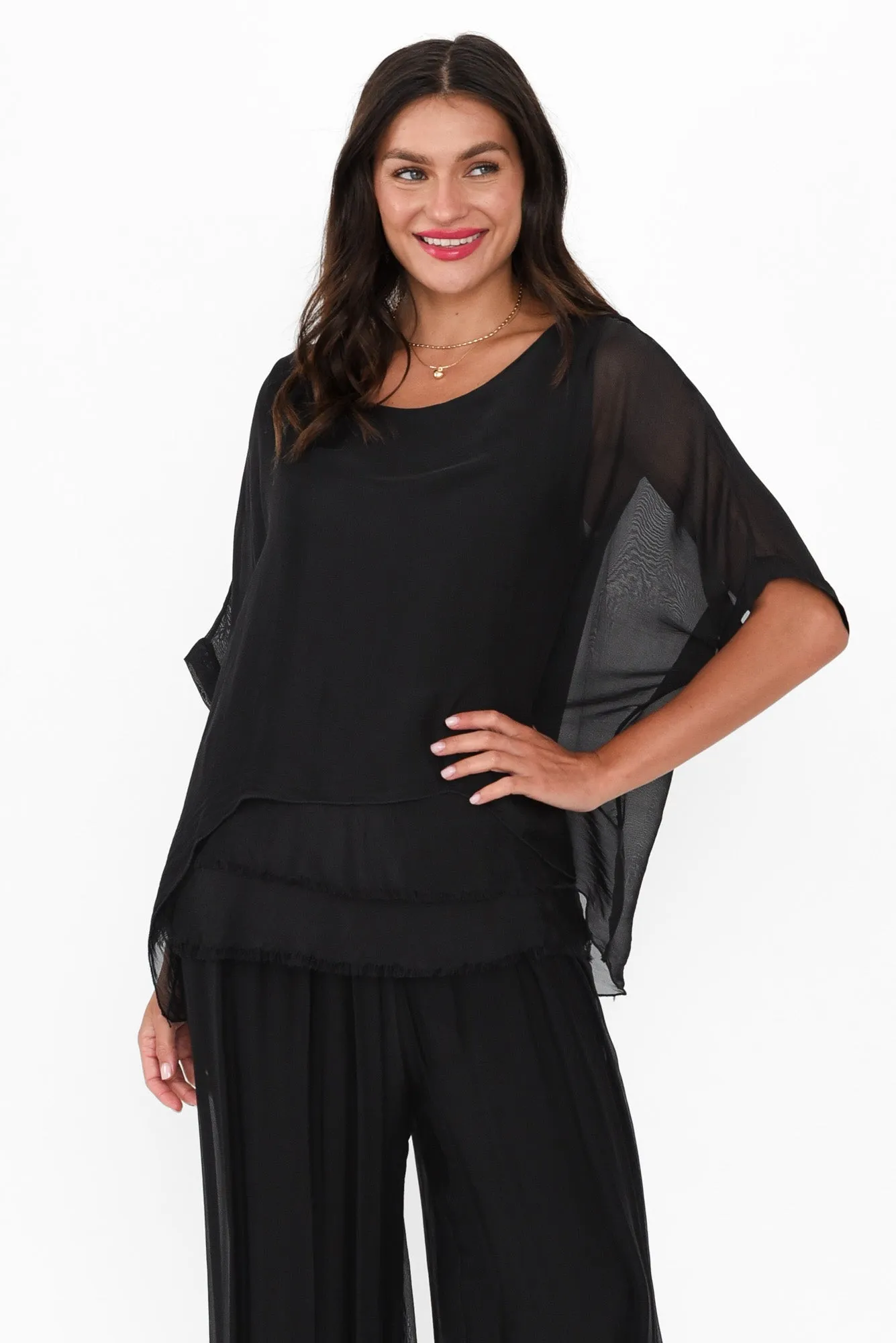 Talia Black Silk Layer Top