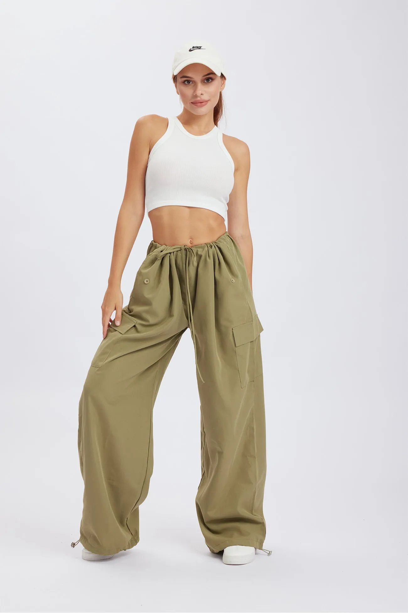 TastyHottie - Solid Color High Waist Cargo Pants