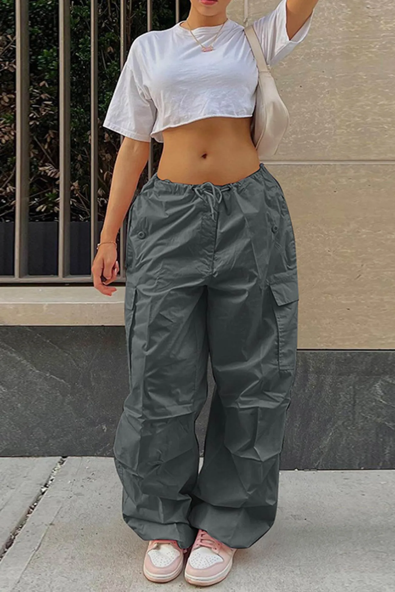 TastyHottie - Solid Color High Waist Cargo Pants