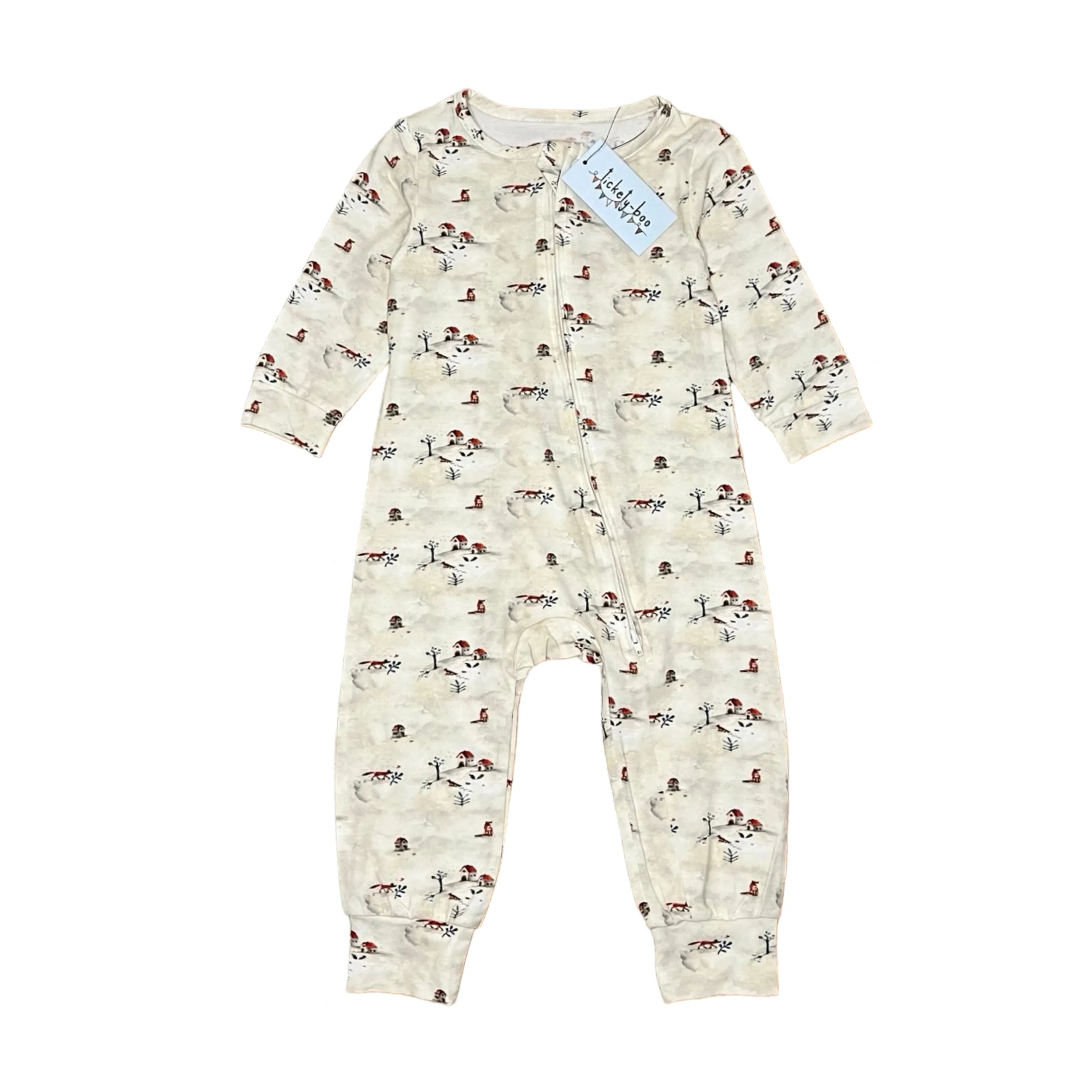 Tickety-Boo Foxes and Cottages Zippered Romper