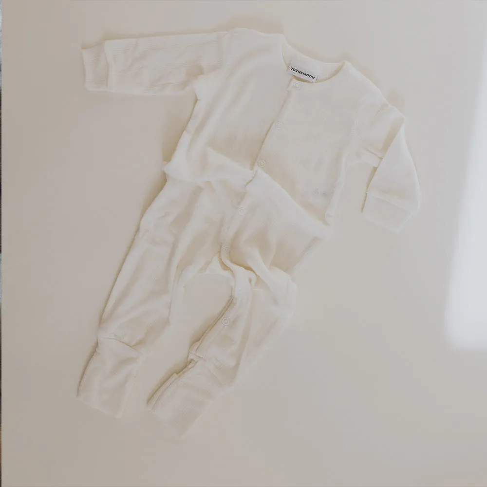 Tothemoon ☾ - Sleep suit - 2 in 1 Foot - Wool & silk - Needle pattern - Natural