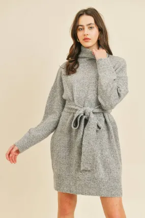 Turtle Neck Long Sleeve Dress with Belt