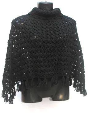 Unique Cowl Neckline Handmade Crochet Design Woolen Poncho For Girls/Women