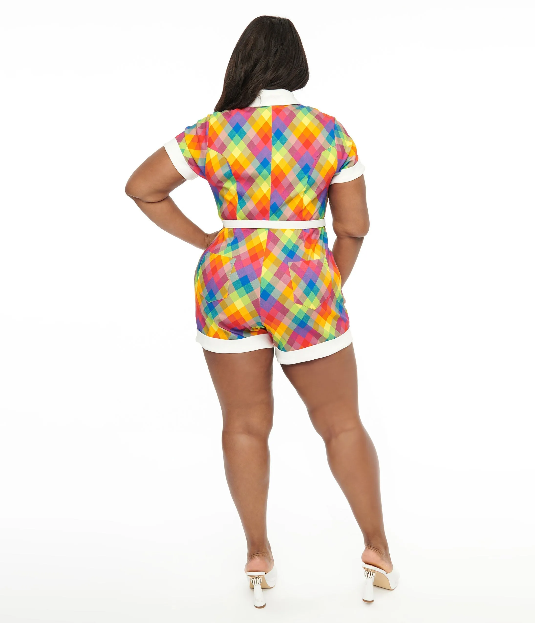 Unique Vintage Plus Size 1950s Rainbow Madras Plaid Patsy Romper