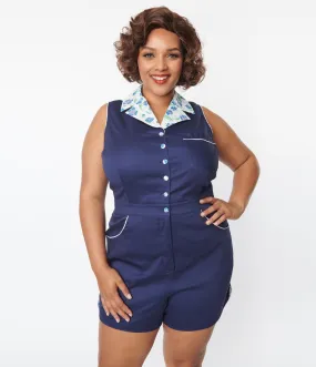 Unique Vintage Plus Size Navy Blue Shelby Romper