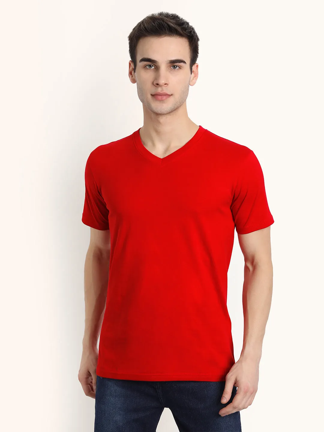 V Neck SHORT SLEEVE T SHIRT - Red