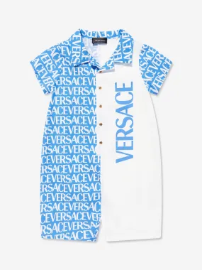 Versace Baby Boys Logo Print Romper in Blue