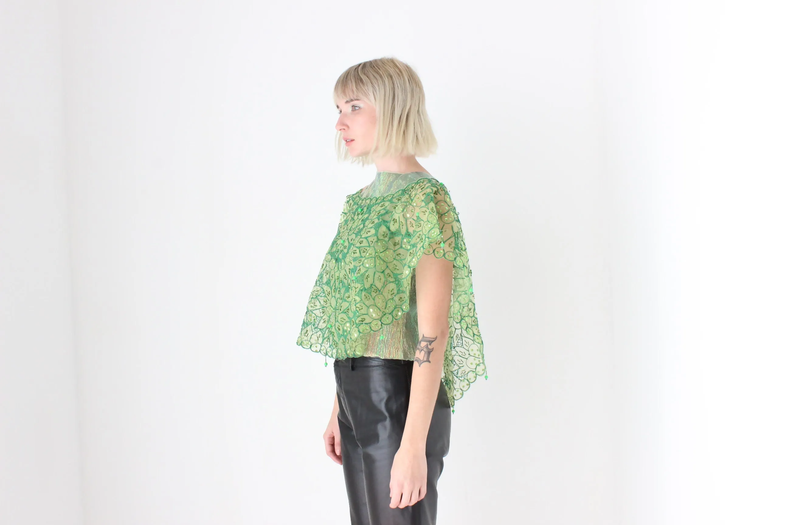 Vintage Mesh Organza Glam Disco Cape/Collar/Poncho Top