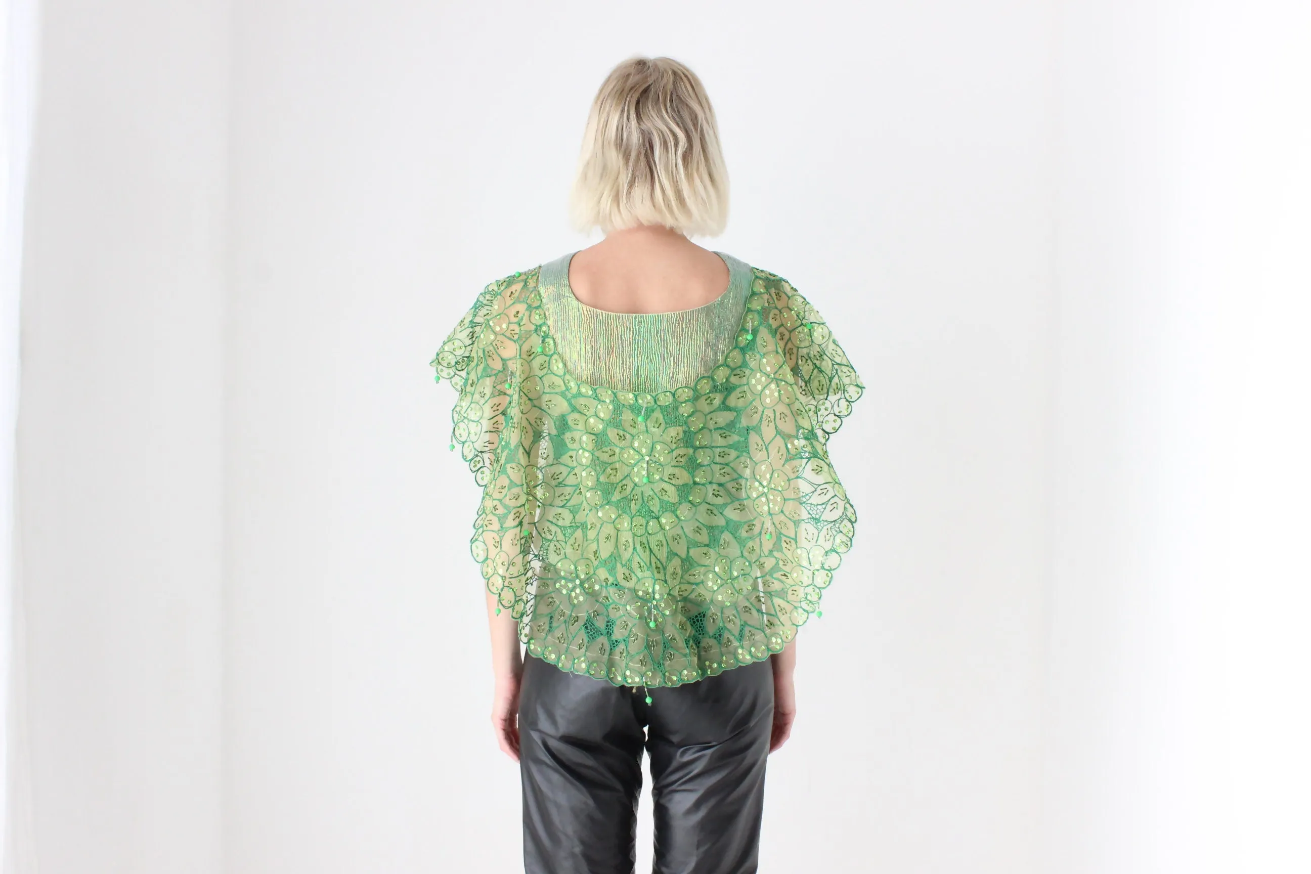 Vintage Mesh Organza Glam Disco Cape/Collar/Poncho Top