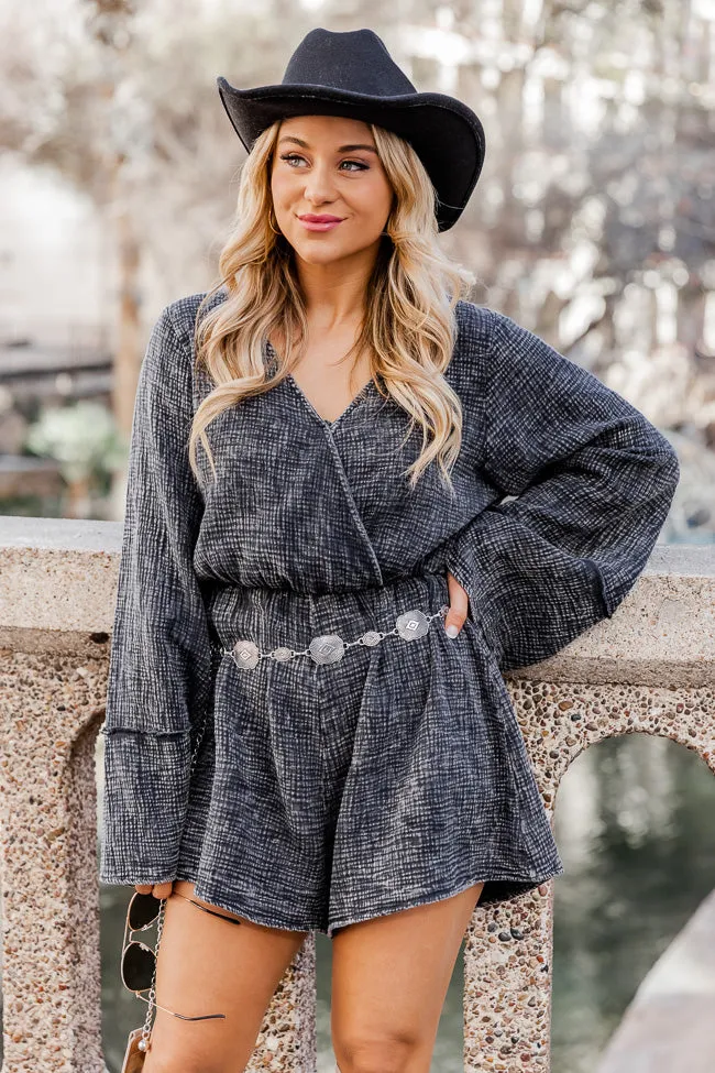 Washed Away Black Acid Wash Long Sleeve Romper FINAL SALE