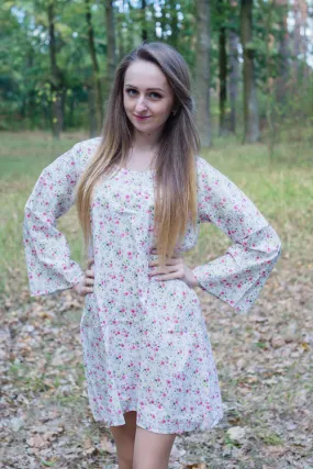 White Bella Tunic Style Caftan in Starry Florals Pattern