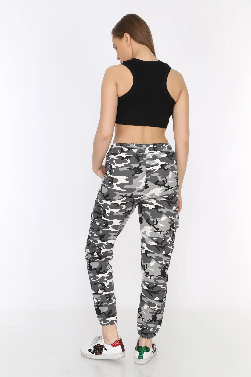 White Camouflage Soft Jersey Drawstring Combat Joggers