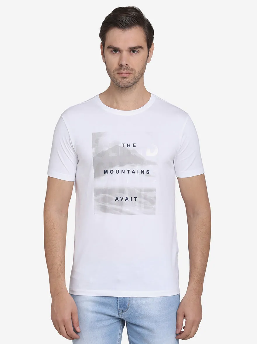 White Printed Slim Fit T-Shirt  | JadeBlue