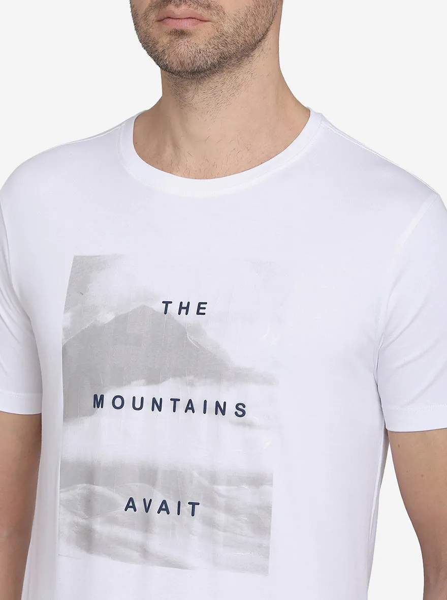 White Printed Slim Fit T-Shirt  | JadeBlue