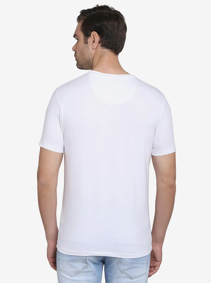 White Printed Slim Fit T-Shirt  | JadeBlue