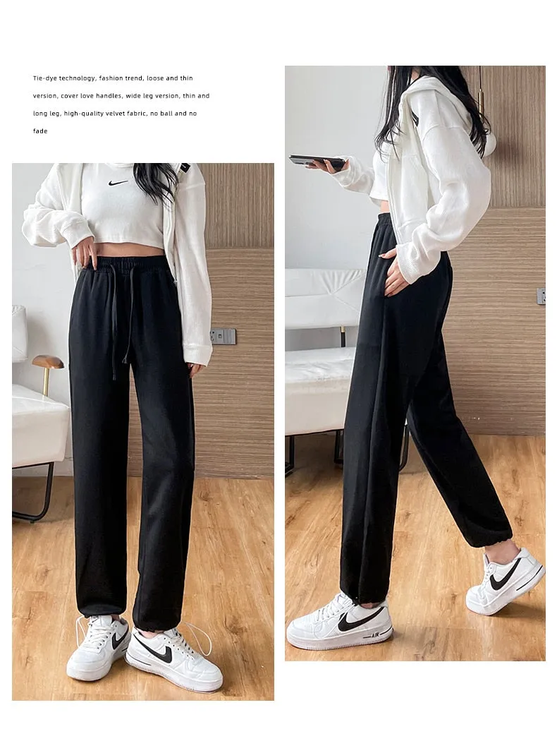 Wjczt Female New Korean Fashion Wide Leg Pants Women'S Loose In Spring And Autumn, Showing The Trend Of Little Chap Sportswear Lady