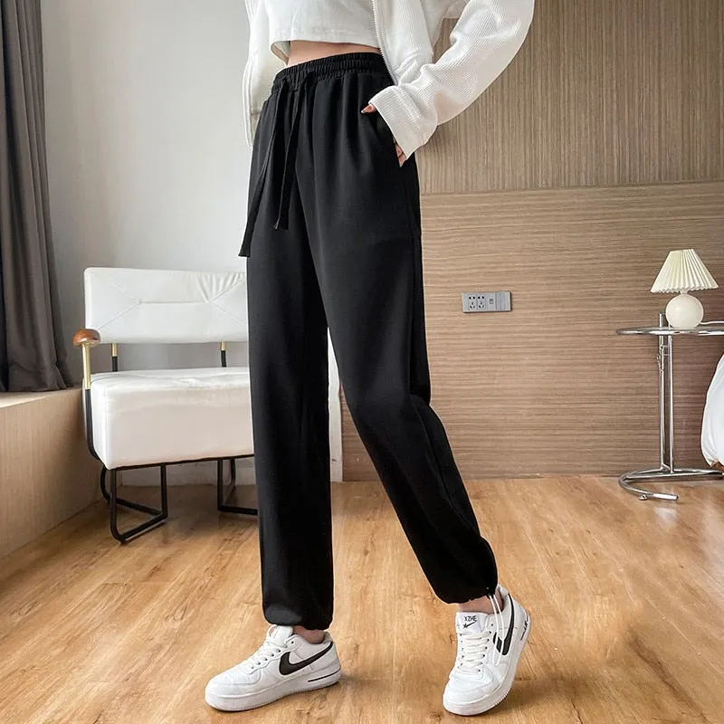 Wjczt Female New Korean Fashion Wide Leg Pants Women'S Loose In Spring And Autumn, Showing The Trend Of Little Chap Sportswear Lady